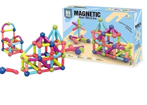 Magnetic Building Sticks For Kids - 64 Pcs