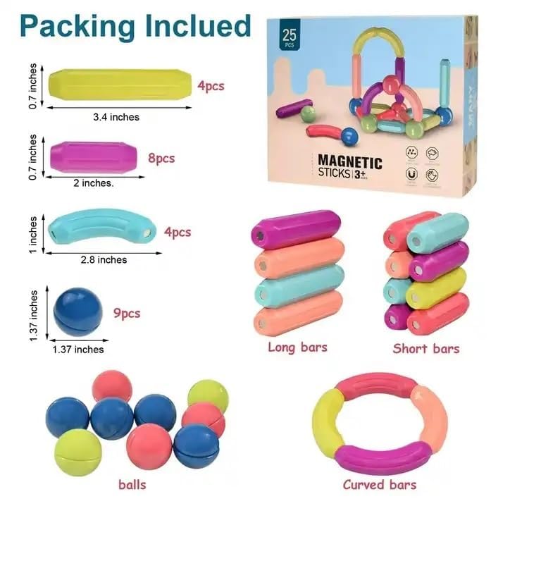 Magnetic Building Sticks for Kids - 25 pcs