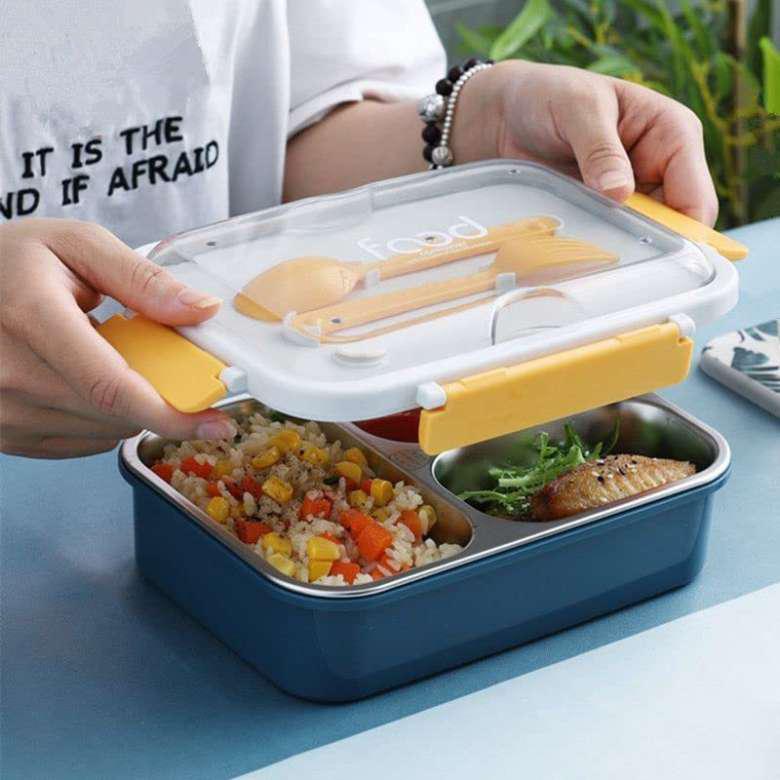 3 Grid Insulated Lunch Box with Fork and Spoon