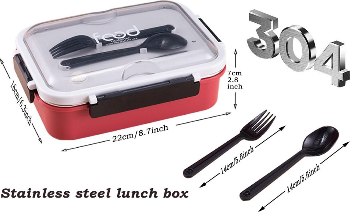 3 Grid Insulated Lunch Box with Fork and Spoon